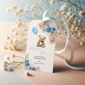 Boho Blauwe Teddybeer Baby Shower Bedankt Cadeaulabel
