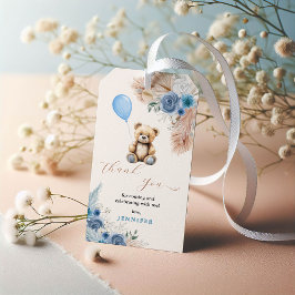 Boho Blauwe Teddybeer Baby Shower Bedankt Cadeaulabel
