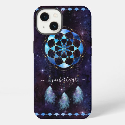 Boho Blauwe Tribale Hemelse Mandala Droomvanger iPhone Hoesje (Achterkant)