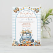 Boho Blauwe Truck Pompoen Is op komst Baby Shower Kaart (Staand voorkant)