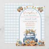 Boho Blauwe Truck Pompoen Is op komst Baby Shower Kaart (Voorkant / Achterkant)