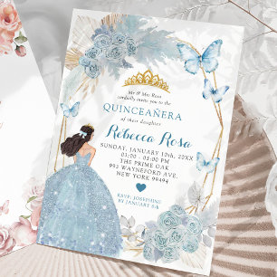 Boho blauwe vlinder Mexicaanse prinses quinceañera Kaart