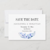 Boho Blauwe Waterverf Bloemen Bruiloft Save The Date (Voorkant)