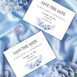 Boho Blauwe Waterverf Bloemen Bruiloft Save The Date