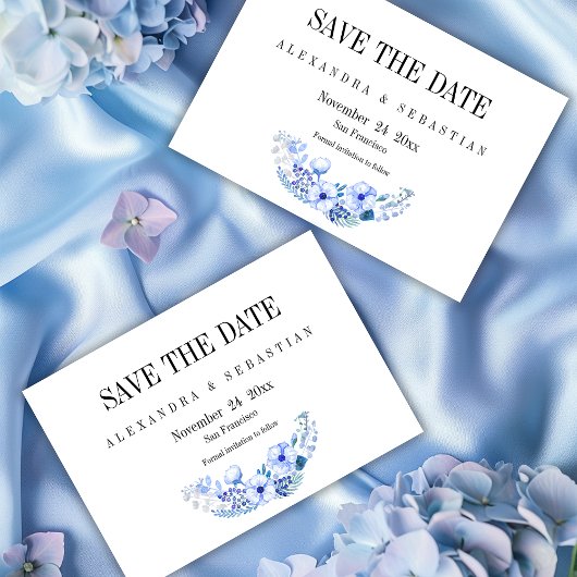 Boho Blauwe Waterverf Bloemen Bruiloft Save The Date