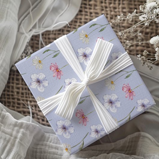 Boho blauwe waterverf wilde bloem patronen cadeaupapier