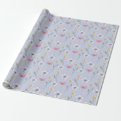 Boho blauwe waterverf wilde bloem patronen cadeaupapier (Uitgerold)