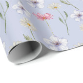 Boho blauwe waterverf wilde bloem patronen cadeaupapier (Rol Hoek)