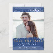 Boho Blauwe, Witte & Gouden Bewaar de Datum Save The Date (Voorkant)