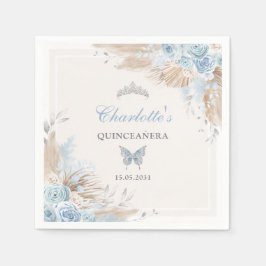 Boho Blauwe Zilveren Quinceanera Miss Quince 15 Servet