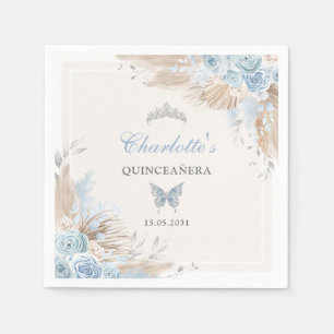 Boho Blauwe Zilveren Quinceanera Miss Quince 15 Servet