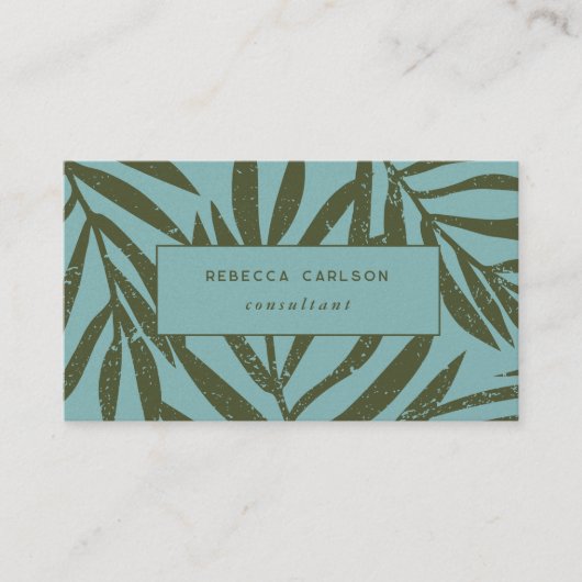 Boho Blauwgroen Abstract Grunge Botanisch Visitekaartje (Voorkant)