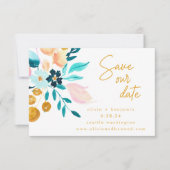 Boho Blauwgroen Blauw Bloemen Hand Geschilderd Rom Save The Date (Voorkant)