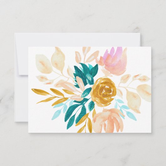 Boho Blauwgroen Blauw Bloemen Hand Geschilderd Rom Save The Date (Achterkant)