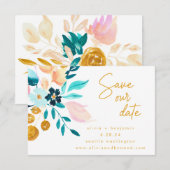 Boho Blauwgroen Blauw Bloemen Hand Geschilderd Rom Save The Date (Voorkant / Achterkant)