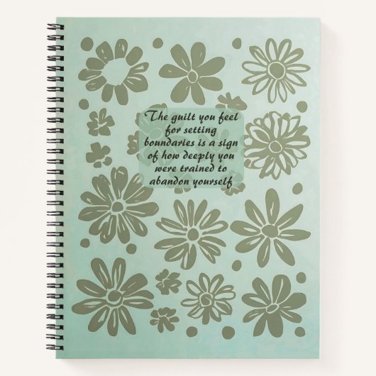 Boho Blauwgroen Blauw Bloemen Stempel Custom Quote Notitieboek (Voorkant)