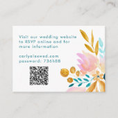 Boho Blauwgroen Blauw Roze Waterverf Floral QR Cod Informatiekaartje (Voorkant)