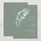 Boho Blauwgroen Blauwe Veer Minimale Sage Groen Kaart (Voorkant / Achterkant)