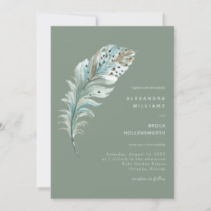 Boho Blauwgroen Blauwe Veer Minimale Sage Groen Kaart