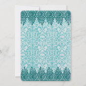 Boho Blauwgroen Blue Damask Wedding Invitation Kaart (Achterkant)