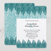 Boho Blauwgroen Blue Damask Wedding Invitation Kaart (Voorkant / Achterkant)