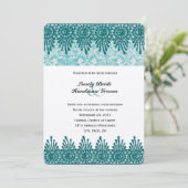 Boho Blauwgroen Blue Damask Wedding Invitation Kaart (Staand voorkant)