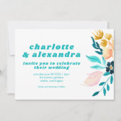 Boho Blauwgroen Blue en Gold Waterverf Floral Wedd Kaart (Voorkant)