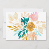Boho Blauwgroen Blue en Gold Waterverf Floral Wedd Kaart (Achterkant)