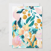 Boho Blauwgroen Blue en Gold Waterverf Floral Wedd Kaart (Achterkant)