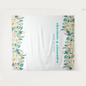 Boho Blauwgroen Blue en Gold Waterverf Floral Wedd Wandkleed (Voorkant (horizontaal))