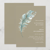 Boho Blauwgroen Blue Feather Minimal Sandy Beige Kaart (Voorkant / Achterkant)