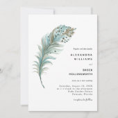 Boho Blauwgroen Blue Feather Minimal Wedding Kaart (Voorkant)