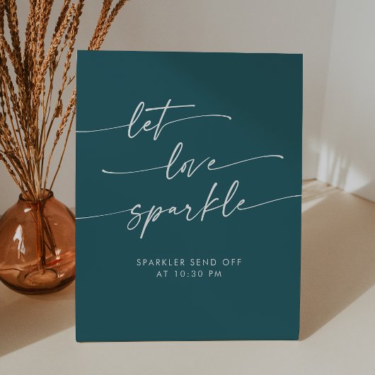 Boho Blauwgroen Blue Sparkler Verstuur Bruiloftsfe Reclamebord Met Voetstuk