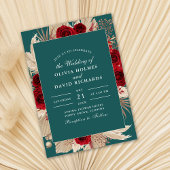 Boho Blauwgroen Bourgogne Rozen bruiloft uitnodigi Kaart