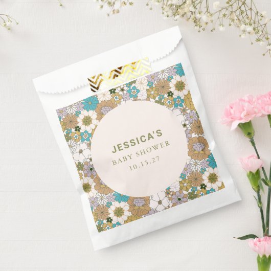 Boho Blauwgroen Bruin Bloemen Schattige Baby showe Bedankzakje (Gezegeld)