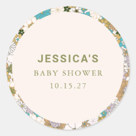Boho Blauwgroen Bruin Bloemen Schattige Baby showe Ronde Sticker