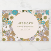 Boho Blauwgroen Bruin Bloemen Schattige Baby showe Sparkling Wijnetiket (Enkel label)