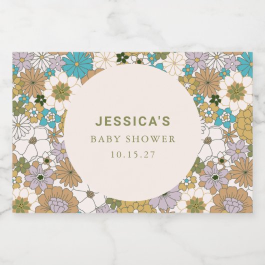 Boho Blauwgroen Bruin Bloemen Schattige Baby showe Sparkling Wijnetiket (Enkel label)