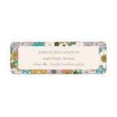Boho Blauwgroen Bruin Bloemen Schattige Retouradre Etiket (Voorkant)