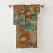 Boho Blauwgroen Copper Grunge Bad Handdoek (Insitu)