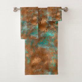 Boho Blauwgroen Copper Grunge Bad Handdoek