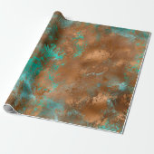 Boho Blauwgroen Copper Grunge Cadeaupapier (Uitgerold)