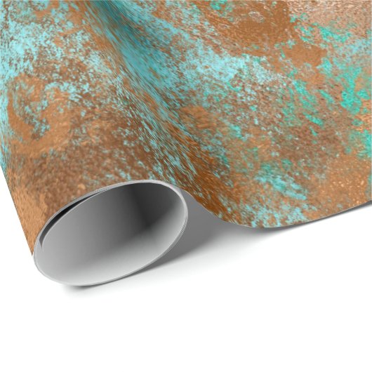 Boho Blauwgroen Copper Grunge Cadeaupapier (Rol Hoek)