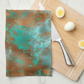 Boho Blauwgroen Copper Grunge Theedoek (Quarter Fold)