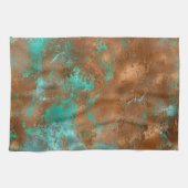 Boho Blauwgroen Copper Grunge Theedoek (Horizontaal)