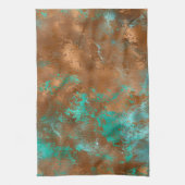Boho Blauwgroen Copper Grunge Theedoek (Verticaal)