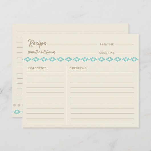 Boho Blauwgroen Diamonds Pattern Simple Recipcard (Voorkant / Achterkant)
