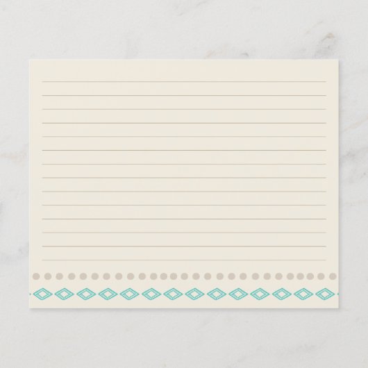 Boho Blauwgroen Diamonds Pattern Simple Recipcard (Achterkant)