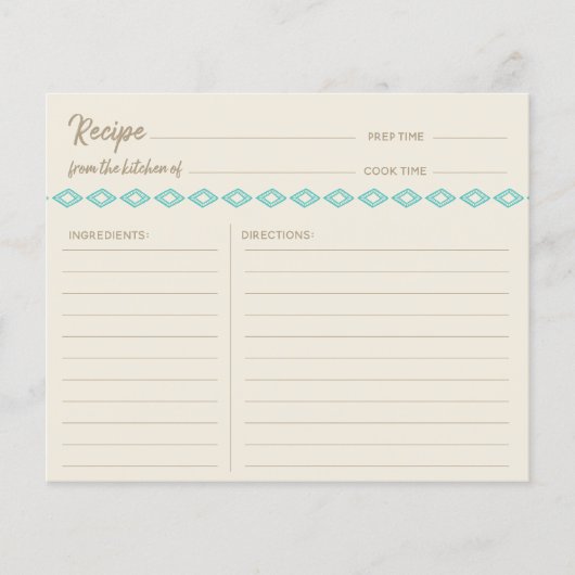 Boho Blauwgroen Diamonds Pattern Simple Recipcard (Voorkant)