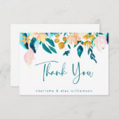 Boho Blauwgroen en Gold Waterverf Floral Custom Fl Bedankkaart (Voorkant / Achterkant)